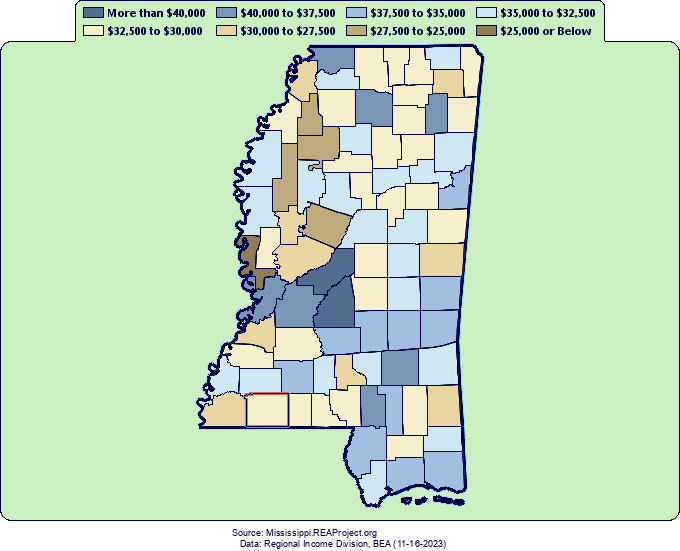 Real Per Capita Income by County, 2015